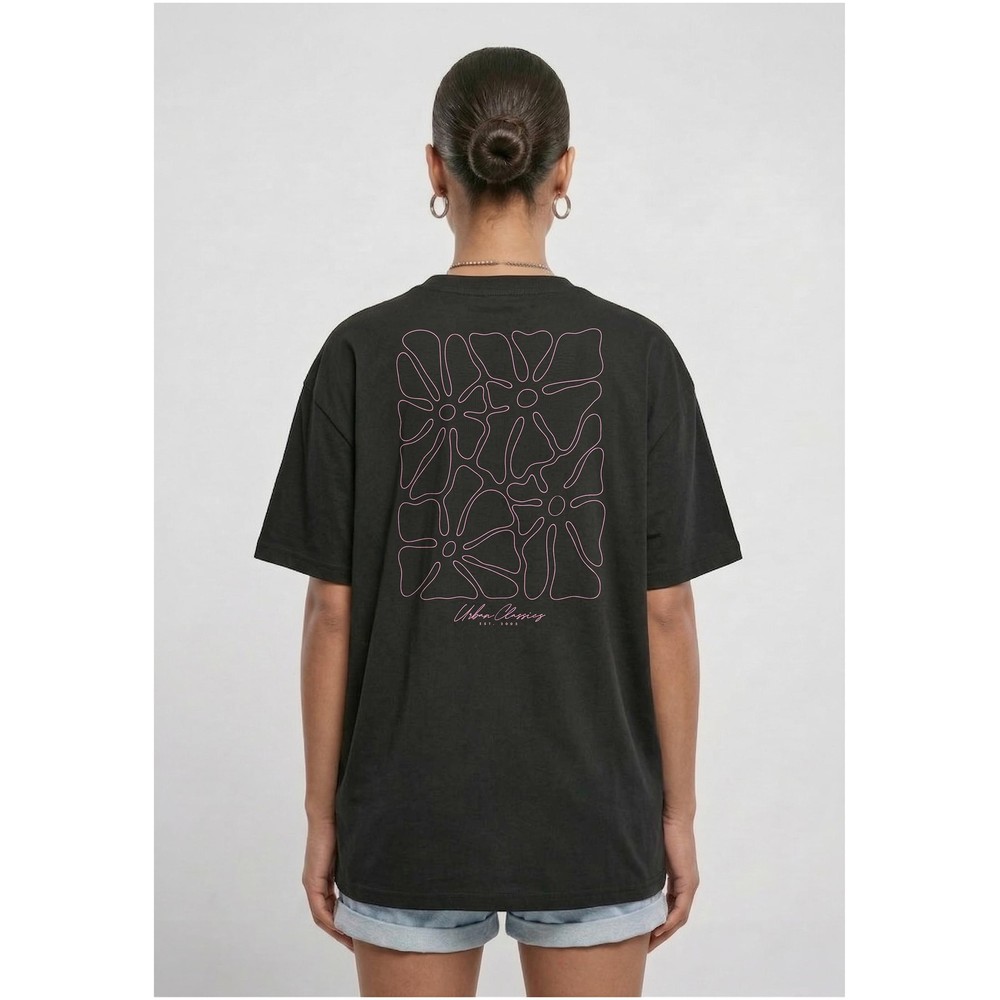 Urban Classics - Flower Logo Loose Dames Tshirt - Zwart